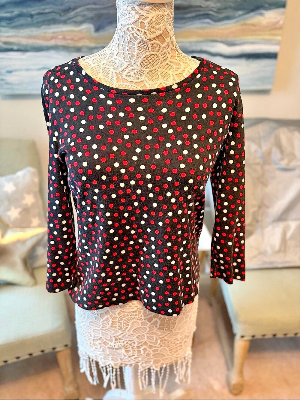 Jones New York Signature Petite Polka Dot Top Polka Dot Cotton Top PM